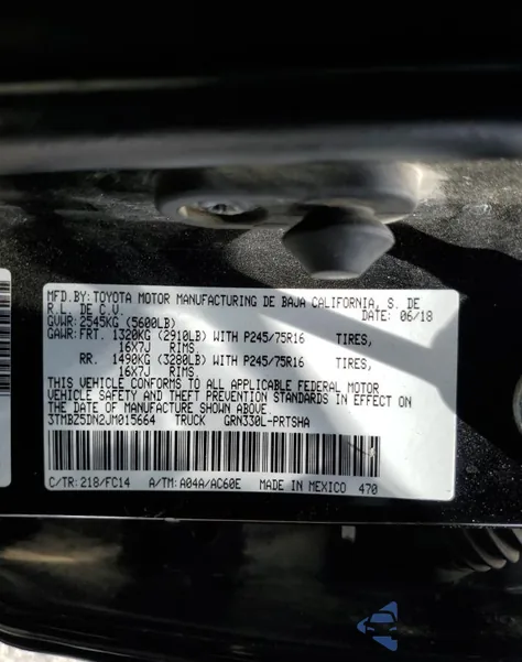 2018 Toyota Tacoma Double Cab from USA, damaged, VIN 3TMBZ5DN2JM015664